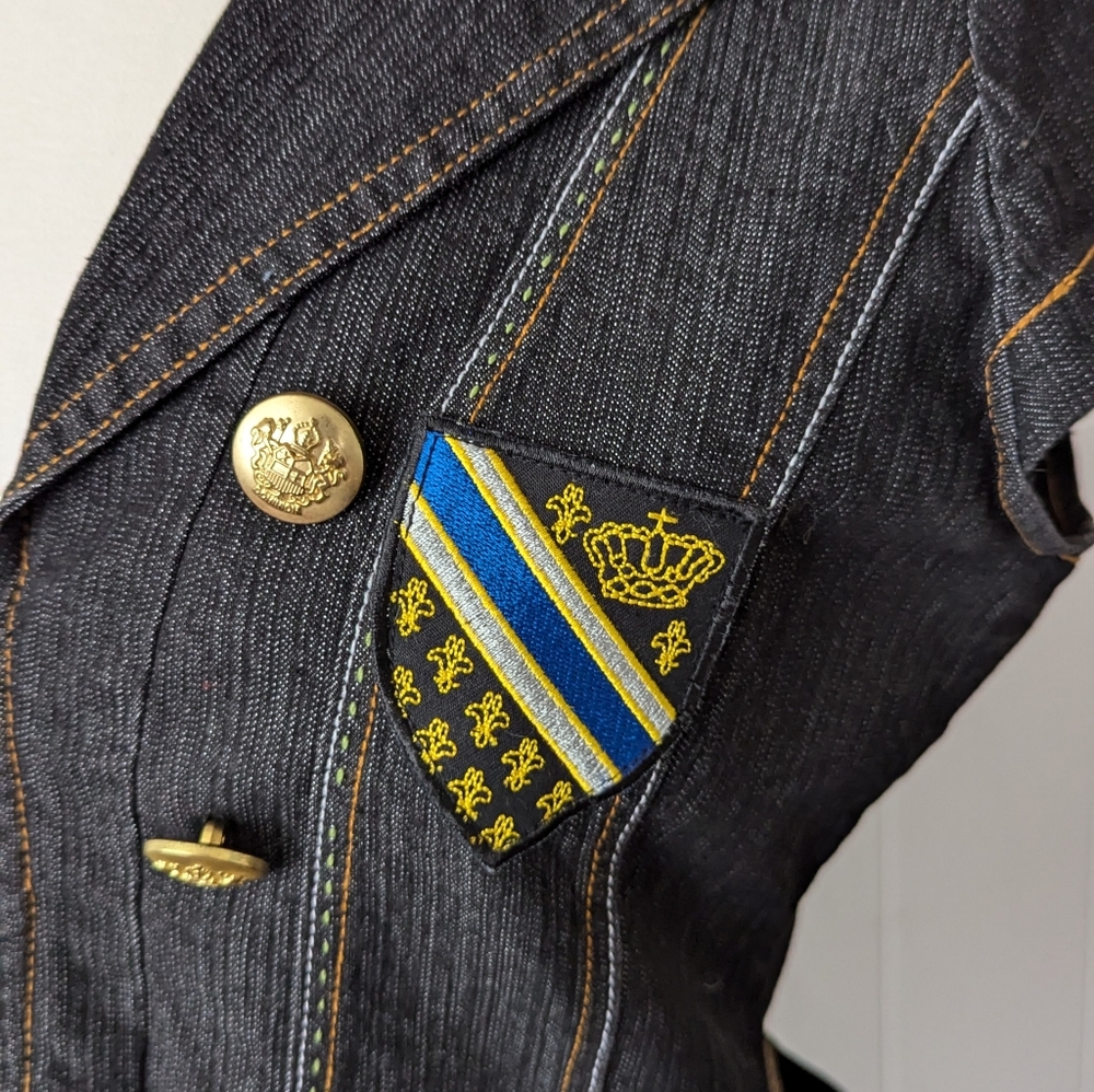 Vintage Y2K Dark Wash Denim Military Style Top by What's Hot Size M - Picture 5 of 7